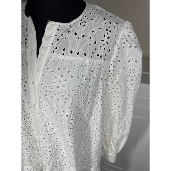 Zara The Emily Mini Babydoll Dress Mini Drop Waist Eyelet White Size L Coquette - Picture 6 of 16